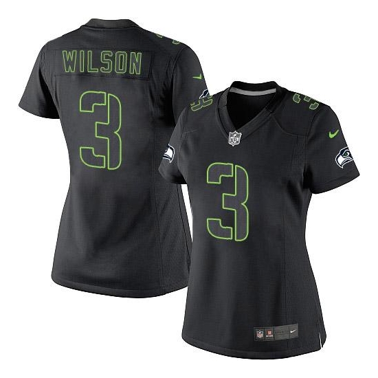 Women's 3 Russell Wilson Limited Black Impact Jersey - Russell ...